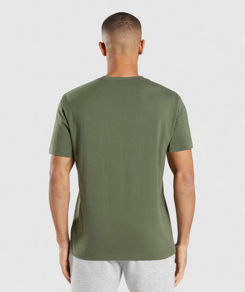 Men's Gymshark Crest T-Shirts Olive | CA 7D8506